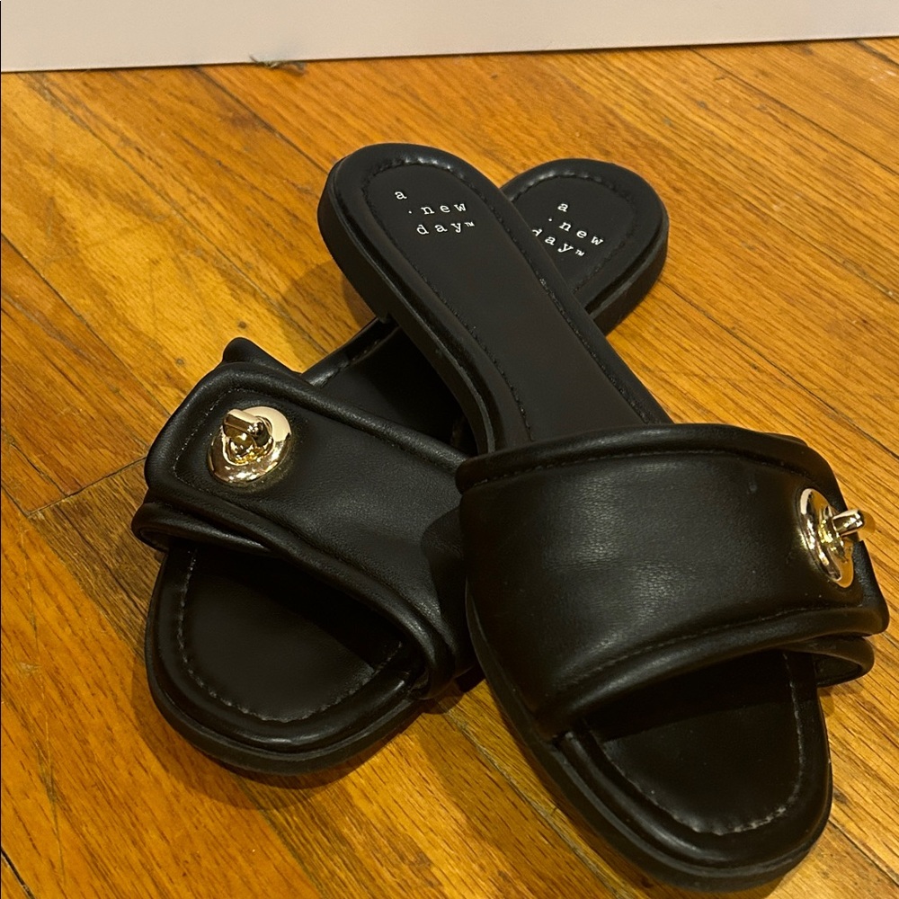 A New Day Black Sandals with Gold Accent